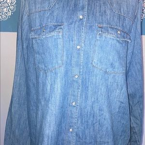 New, Blue button long sleeve denim shirt, size Xl